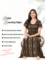 MANGAI RAYON Smocking Nighty | Beautiful Pleated Design | Side Pocket | Stylish Nighty for Trendy Women's | Your Perfect Nightwear Collection's (SRN)