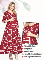 New ArrivalsONLY MINE Premium 4-IN-ONE Mom's Wear - Soft & Smooth Rayon | Maternity | Feeding | Long Frock | Casual Wear for Pregnancy Women's (4-IN-ONE-LFRK)