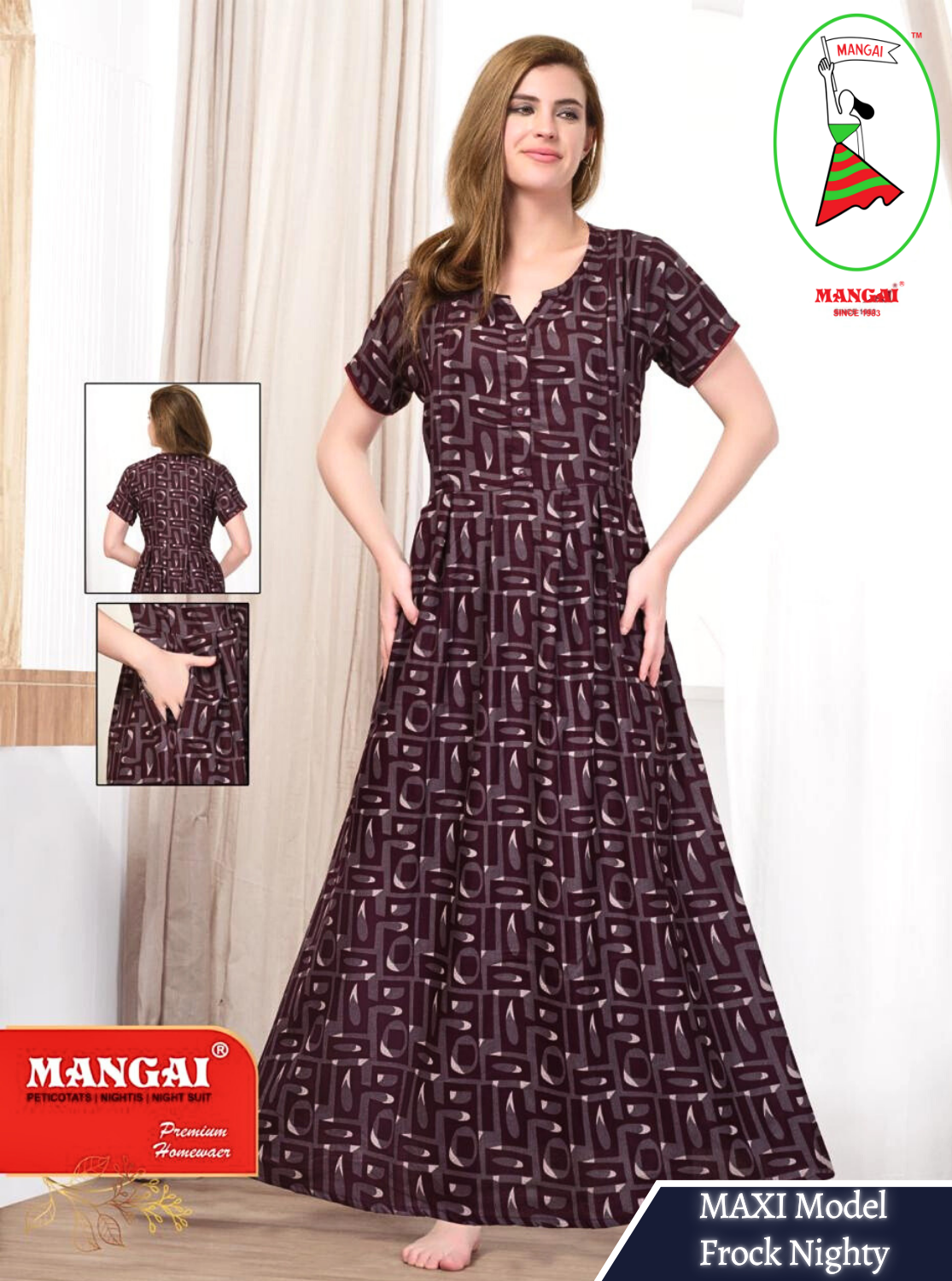 New Arrival MANGAI Premium ALPINE MAXI Model Nighty - Stylish Fancy Maxi Model Nightwear for Stylish Women | Updated Collection's| Beautiful Flared & Pleated Model | Frock Model Nighties for Trendy Women's (HMS)