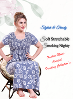 ONLY MINE Premium Smokey Nighty | Stretchable Elastic Type | Beautiful Pleated Model | Side Pocket | Stylish Nighty for Stylish Women's (OM-RAH)