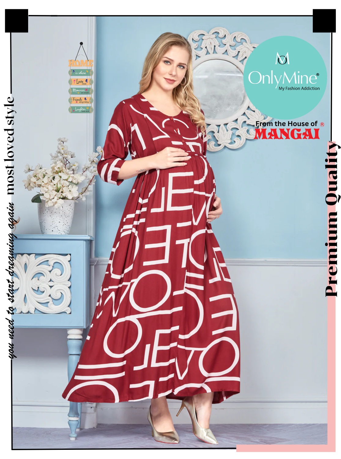 New ArrivalsONLY MINE Premium 4-IN-ONE Mom's Wear - Soft & Smooth Rayon | Maternity | Feeding | Long Frock | Casual Wear for Pregnancy Women's (4-IN-ONE-LFRK)