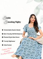 MANGAI RAYON Smocking Nighty | Beautiful Pleated Design | Side Pocket | Stylish Nighty for Trendy Women's | Your Perfect Nightwear Collection's (SRN)