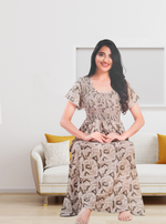 MANGAI RAYON Smocking Nighty | Beautiful Pleated Design | Side Pocket | Stylish Nighty for Trendy Women's | Your Perfect Nightwear Collection's (SRN)