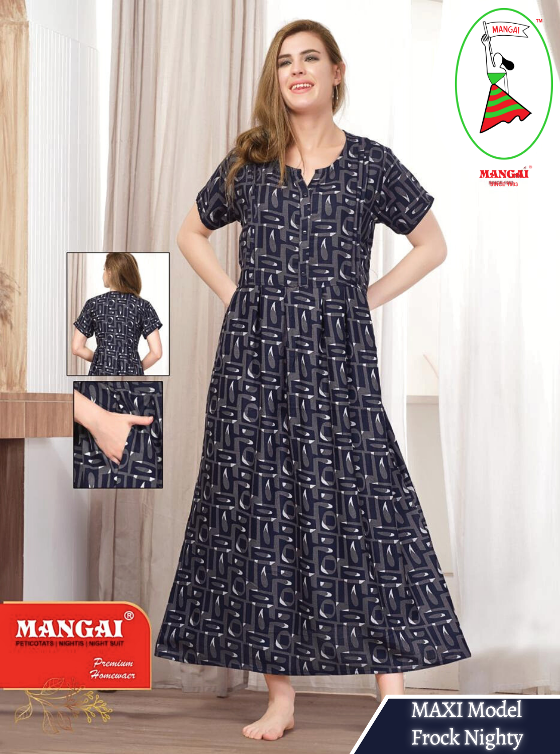 New Arrival MANGAI Premium ALPINE MAXI Model Nighty - Stylish Fancy Maxi Model Nightwear for Stylish Women | Updated Collection's| Beautiful Flared & Pleated Model | Frock Model Nighties for Trendy Women's (HMS)