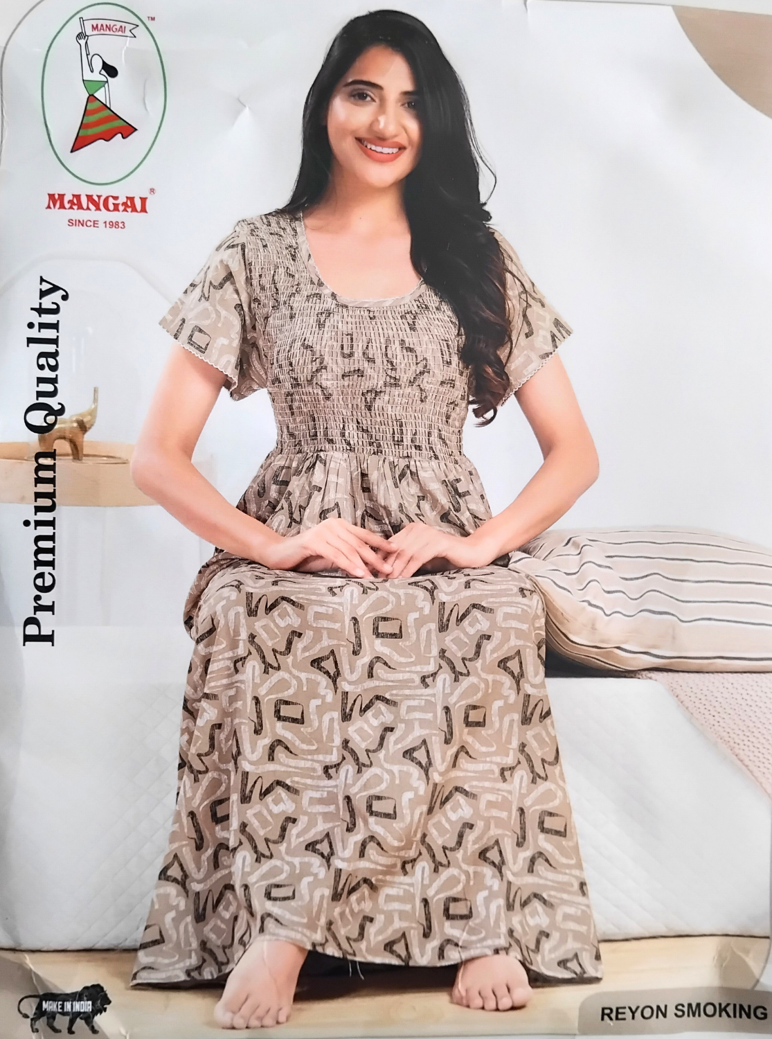 MANGAI RAYON Smocking Nighty | Beautiful Pleated Design | Side Pocket | Stylish Nighty for Trendy Women's | Your Perfect Nightwear Collection's (SRN)