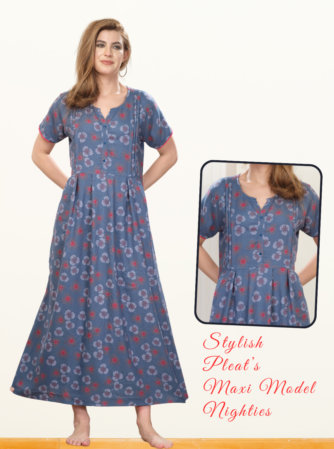 New Arrival MANGAI Premium ALPINE MAXI Model Nighty - Stylish Fancy Maxi Model Nightwear for Stylish Women | Updated Collection's| Beautiful Flared & Pleated Model | Frock Model Nighties for Trendy Women's (HMS)