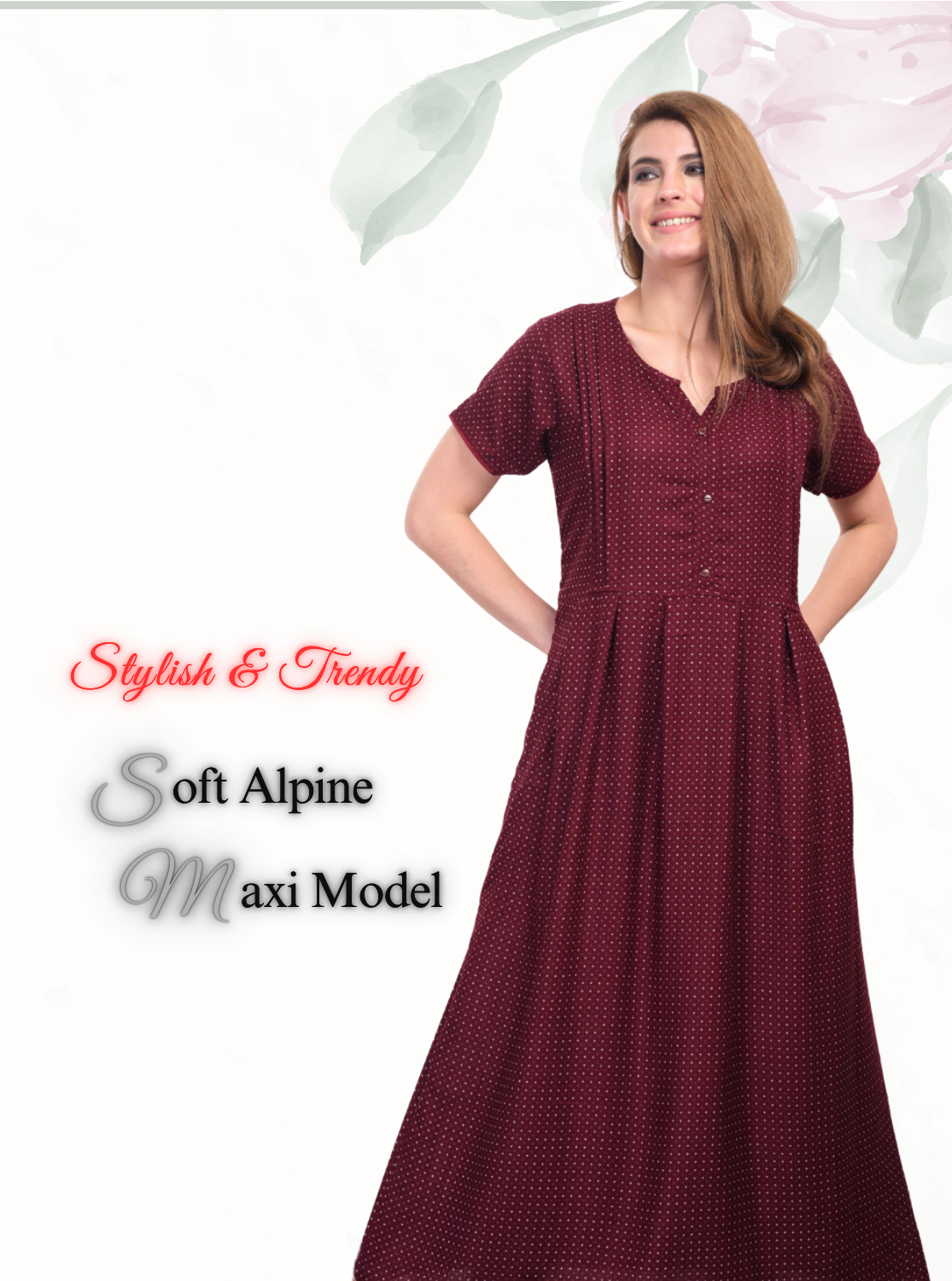 New Arrival MANGAI Premium ALPINE MAXI Model Nighty - Stylish Fancy Maxi Model Nightwear for Stylish Women | Updated Collection's| Beautiful Flared & Pleated Model | Frock Model Nighties for Trendy Women's (HMS)