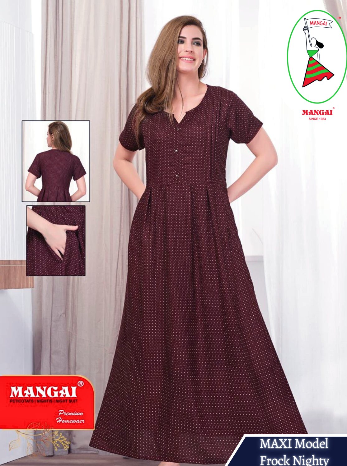 New Arrival MANGAI Premium ALPINE MAXI Model Nighty - Stylish Fancy Maxi Model Nightwear for Stylish Women | Updated Collection's| Beautiful Flared & Pleated Model | Frock Model Nighties for Trendy Women's (HMS)