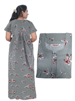 MANGAI New Regular Fit Cotton Printed Pleated Nighties - All Over Printed Stylish Nighties | Side Cut Pocket | Front Open Zipper Type | Beautiful Nighties for Stylish Women's (PLE)