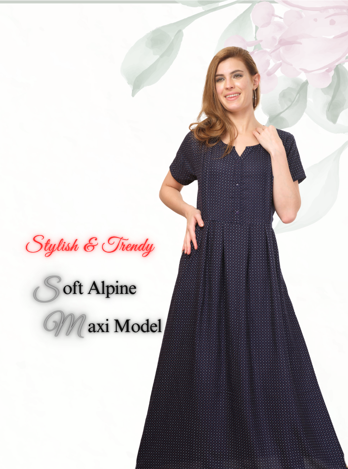 New Arrival MANGAI Premium ALPINE MAXI Model Nighty - Stylish Fancy Maxi Model Nightwear for Stylish Women | Updated Collection's| Beautiful Flared & Pleated Model | Frock Model Nighties for Trendy Women's (HMS)