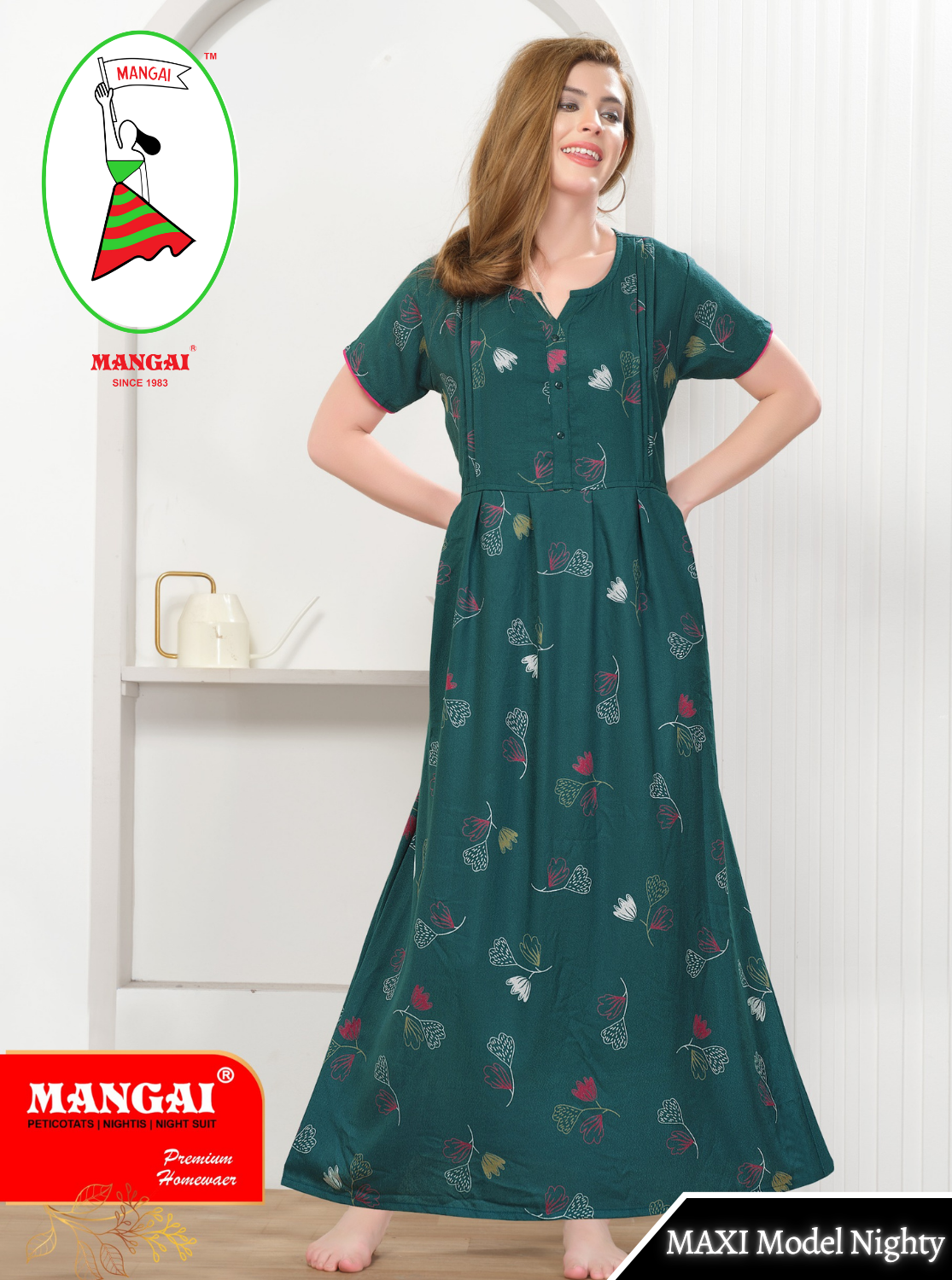 New Arrival MANGAI Premium ALPINE MAXI Model Nighty - Stylish Fancy Maxi Model Nightwear for Stylish Women | Updated Collection's| Beautiful Flared & Pleated Model | Frock Model Nighties for Trendy Women's (HMS)