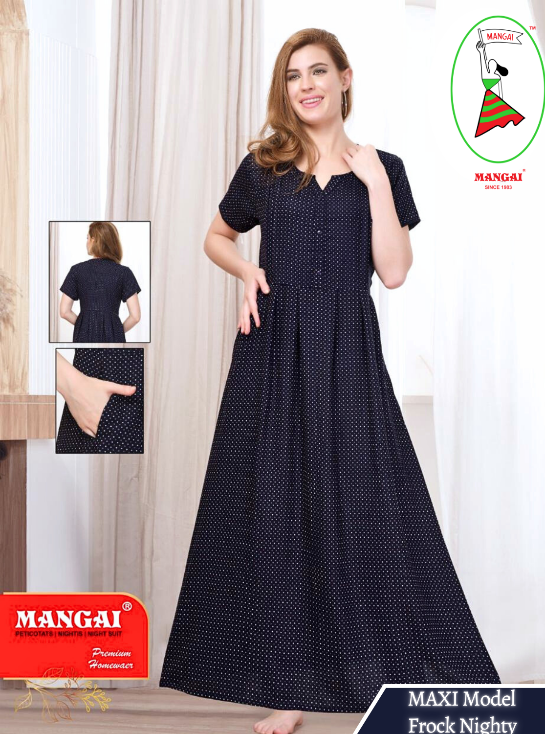 New Arrival MANGAI Premium ALPINE MAXI Model Nighty - Stylish Fancy Maxi Model Nightwear for Stylish Women | Updated Collection's| Beautiful Flared & Pleated Model | Frock Model Nighties for Trendy Women's (HMS)