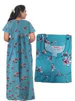 MANGAI New Regular Fit Cotton Printed Pleated Nighties - All Over Printed Stylish Nighties | Side Cut Pocket | Front Open Zipper Type | Beautiful Nighties for Stylish Women's (PLE)