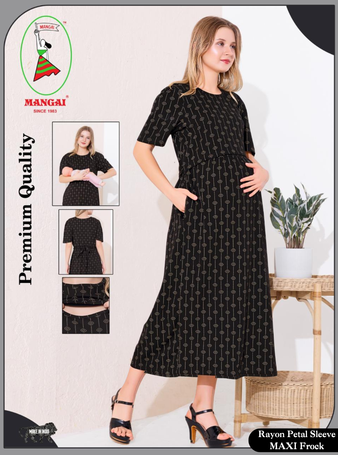 MANGAI HOSIERY Cotton Zipless Feeding Wear | Fancy Sleeve with Round Neck | Flap Open Zipless Feeding wear for Pregnancy Women (MMG)