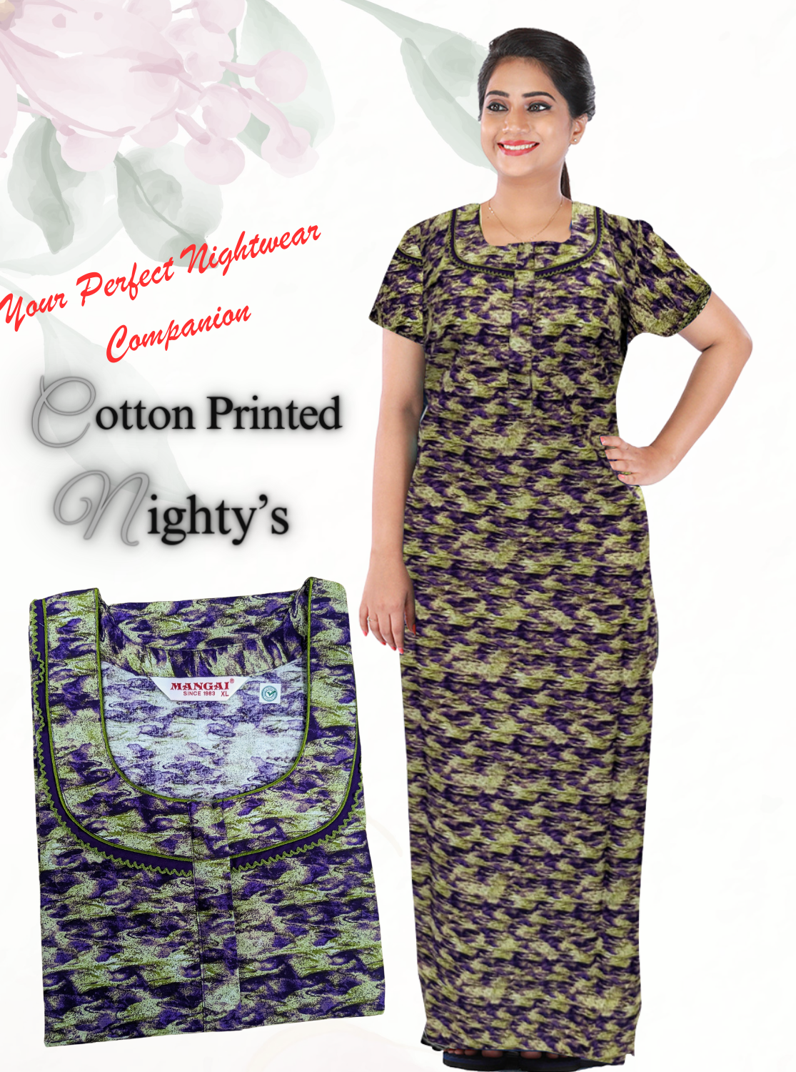 MANGAI New Regular Fit Cotton PrintedNighties - All Over Printed Stylish Nightwear for Stylish Women | Beautiful Nighties for Stylish Women's