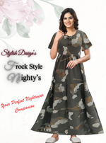 Fresh Arrivals MANGAI Alpine FULL FROCK Model Nighties | Beautiful Stylish Frock Style | Stylish Fancy Sleeves | Side Pocket | Perfect Nightwear Trendy Women's (FRK)