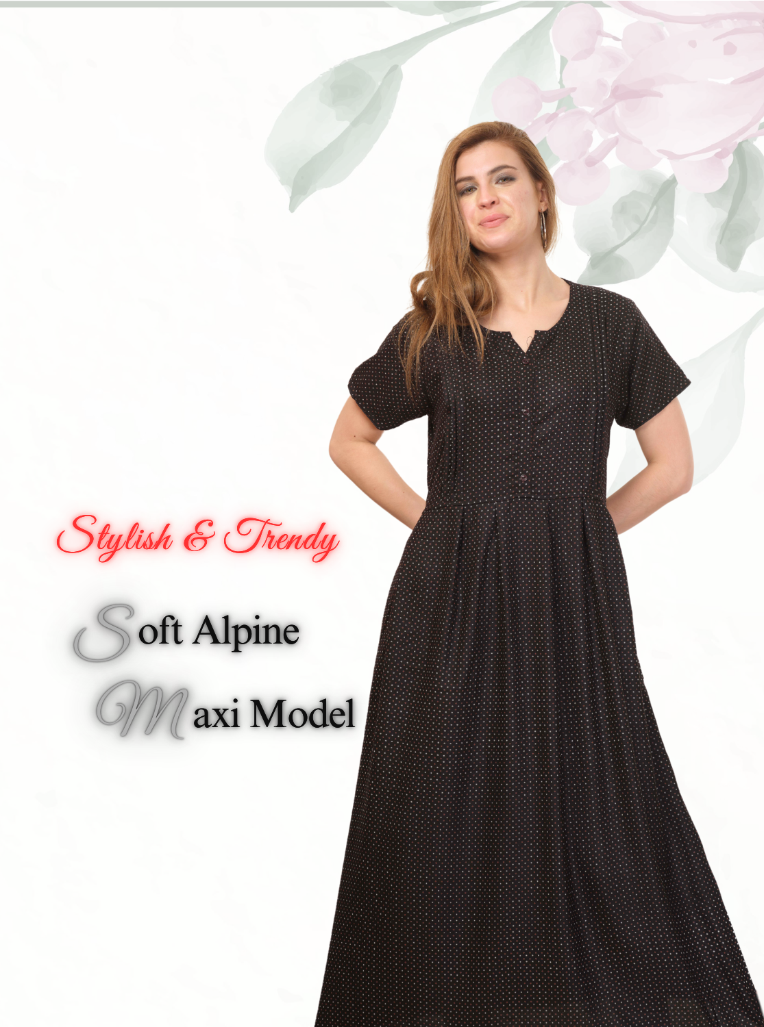 New Arrival MANGAI Premium ALPINE MAXI Model Nighty - Stylish Fancy Maxi Model Nightwear for Stylish Women | Updated Collection's| Beautiful Flared & Pleated Model | Frock Model Nighties for Trendy Women's (HMS)