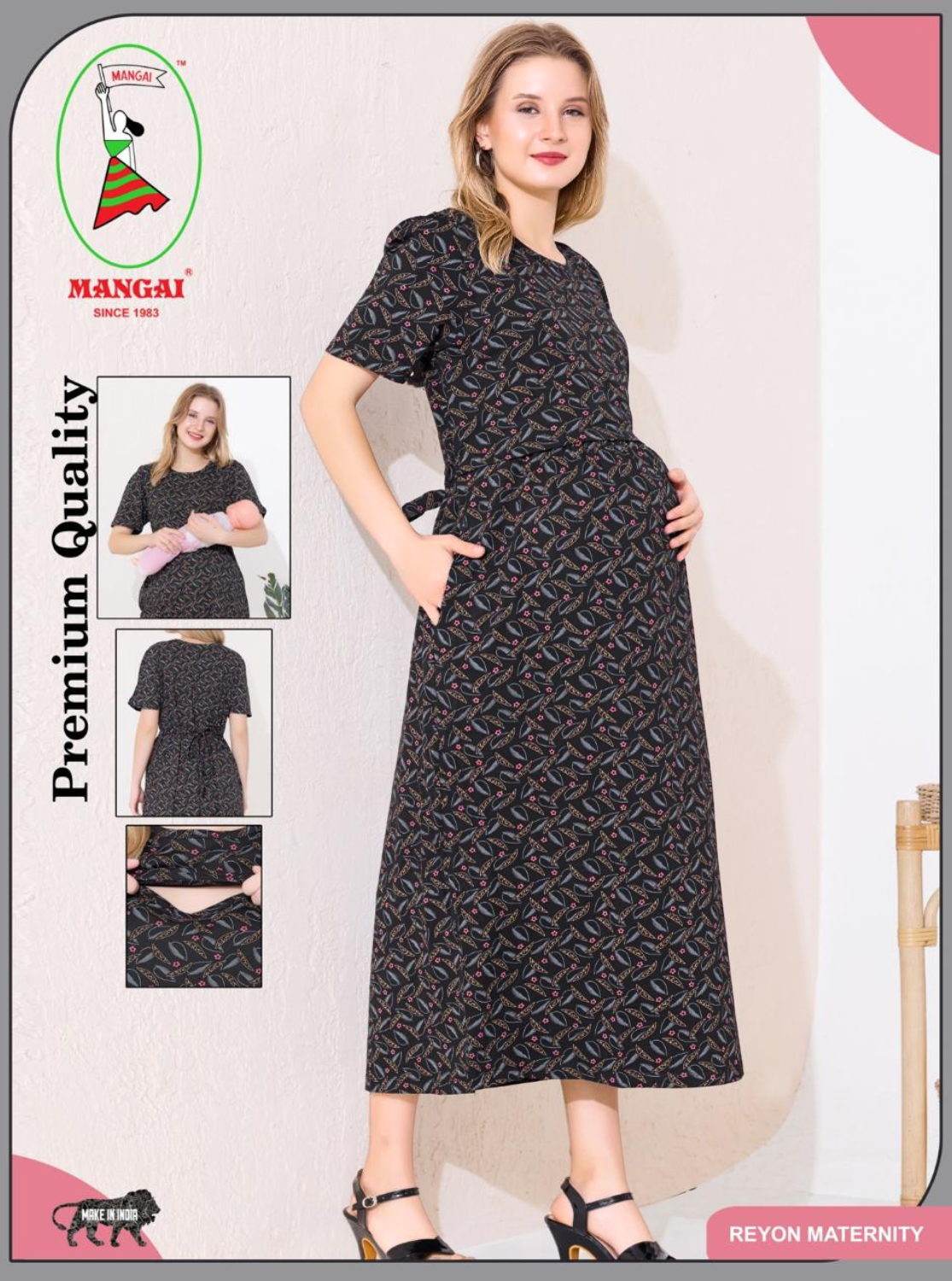 MANGAI HOSIERY Cotton Zipless Feeding Wear | Fancy Sleeve with Round Neck | Flap Open Zipless Feeding wear for Pregnancy Women (MMG)