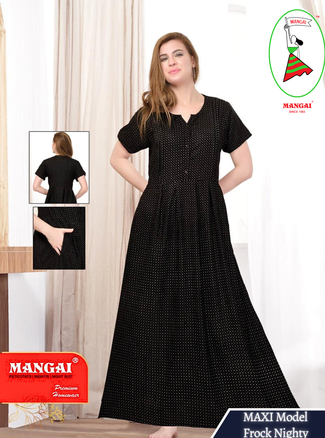 New Arrival MANGAI Premium ALPINE MAXI Model Nighty - Stylish Fancy Maxi Model Nightwear for Stylish Women | Updated Collection's| Beautiful Flared & Pleated Model | Frock Model Nighties for Trendy Women's (HMS)