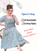 ONLY MINE Premium Smokey Nighty | Stretchable Elastic Type | Beautiful Pleated Model | Side Pocket | Stylish Nighty for Stylish Women's (OM-RAH)