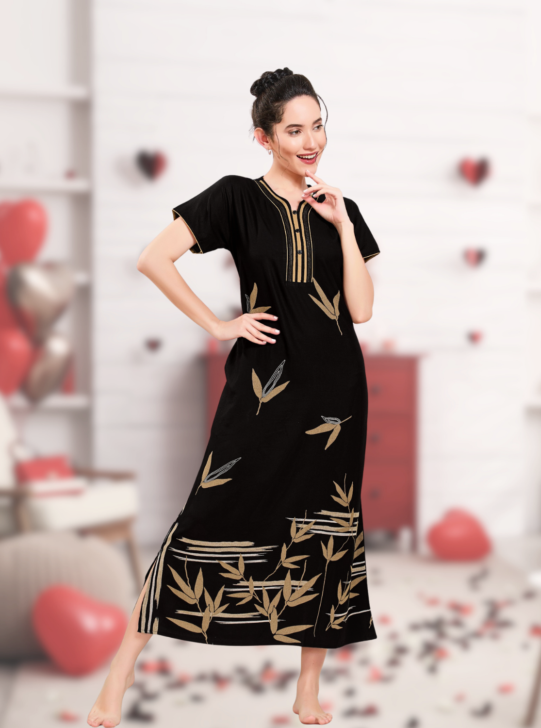 MANGAI Colourful Digital Panel Printed Alpine Fancy Nighty |All Over Print | Half Sleeve | Zipless Model | Side Pocket | Premium Night Wear (AFK)