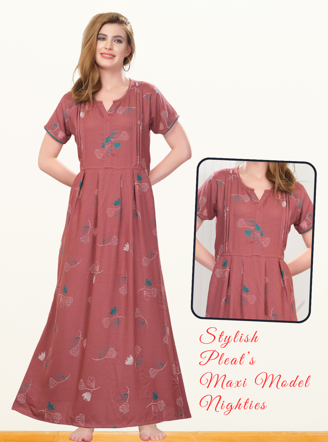 New Arrival MANGAI Premium ALPINE MAXI Model Nighty - Stylish Fancy Maxi Model Nightwear for Stylish Women | Updated Collection's| Beautiful Flared & Pleated Model | Frock Model Nighties for Trendy Women's (HMS)