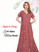 New Arrival MANGAI Premium ALPINE MAXI Model Nighty - Stylish Fancy Maxi Model Nightwear for Stylish Women | Updated Collection's| Beautiful Flared & Pleated Model | Frock Model Nighties for Trendy Women's (HMS)