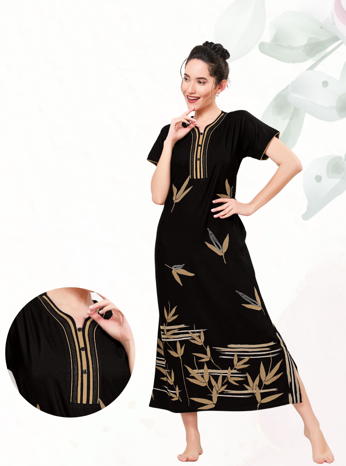 MANGAI Colourful Digital Panel Printed Alpine Fancy Nighty |All Over Print | Half Sleeve | Zipless Model | Side Pocket | Premium Night Wear (AFK)