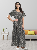 New MANGAI Premium COTTON Printed Smokey Nighty | Beautiful Pleated Design | Side Pocket | Stylish Nighty for Trendy Women's | Your Perfect Nightwear Collection's (MPL)