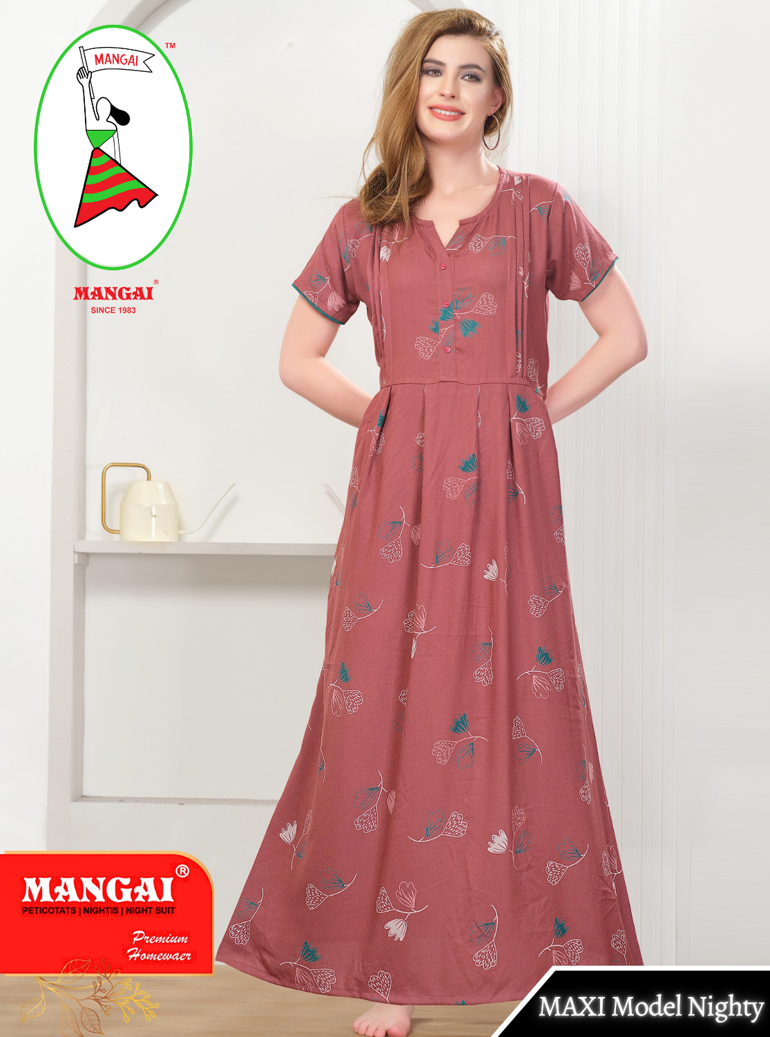 New Arrival MANGAI Premium ALPINE MAXI Model Nighty - Stylish Fancy Maxi Model Nightwear for Stylish Women | Updated Collection's| Beautiful Flared & Pleated Model | Frock Model Nighties for Trendy Women's (HMS)