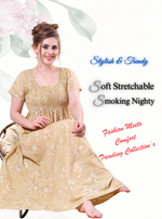 ONLY MINE Premium Smokey Nighty | Stretchable Elastic Type | Beautiful Pleated Model | Side Pocket | Stylish Nighty for Stylish Women's (OM-RAH)