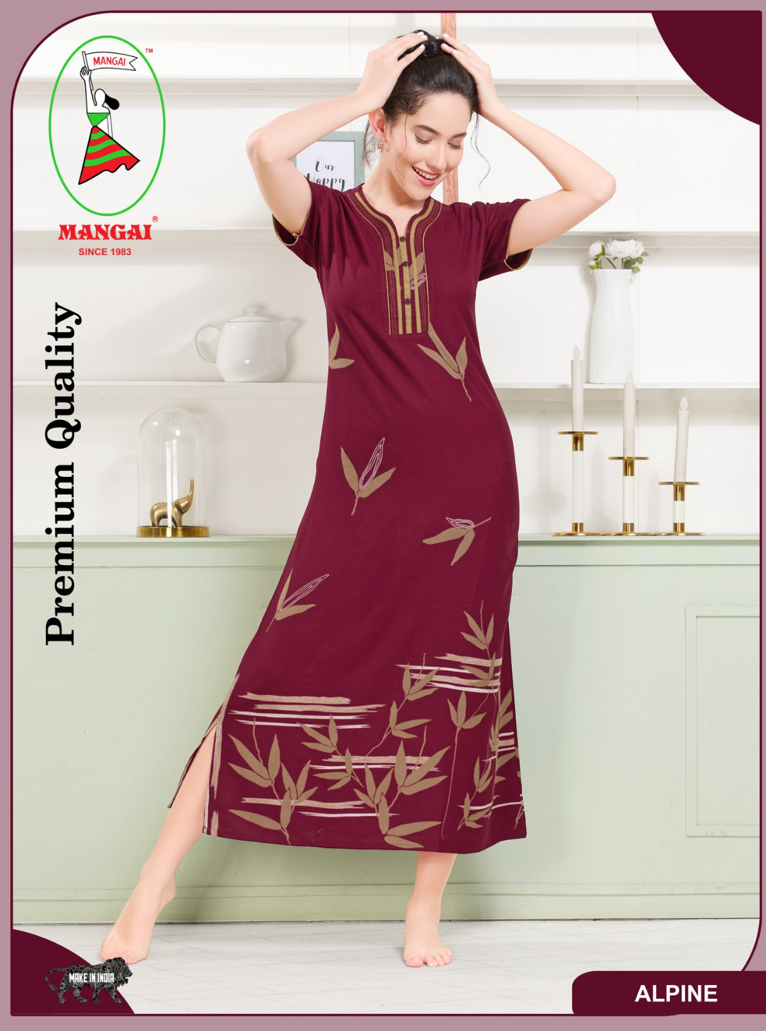 MANGAI Colourful Digital Panel Printed Alpine Fancy Nighty |All Over Print | Half Sleeve | Zipless Model | Side Pocket | Premium Night Wear (AFK)