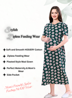 MANGAI HOSIERY Cotton Zipless Feeding Wear | Fancy Sleeve with Round Neck | Flap Open Zipless Feeding wear for Pregnancy Women (MMG)