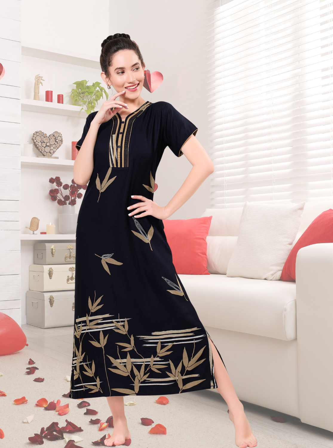 MANGAI Colourful Digital Panel Printed Alpine Fancy Nighty |All Over Print | Half Sleeve | Zipless Model | Side Pocket | Premium Night Wear (AFK)