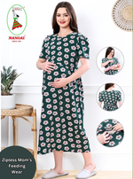 MANGAI HOSIERY Cotton Zipless Feeding Wear | Fancy Sleeve with Round Neck | Flap Open Zipless Feeding wear for Pregnancy Women (MMG)