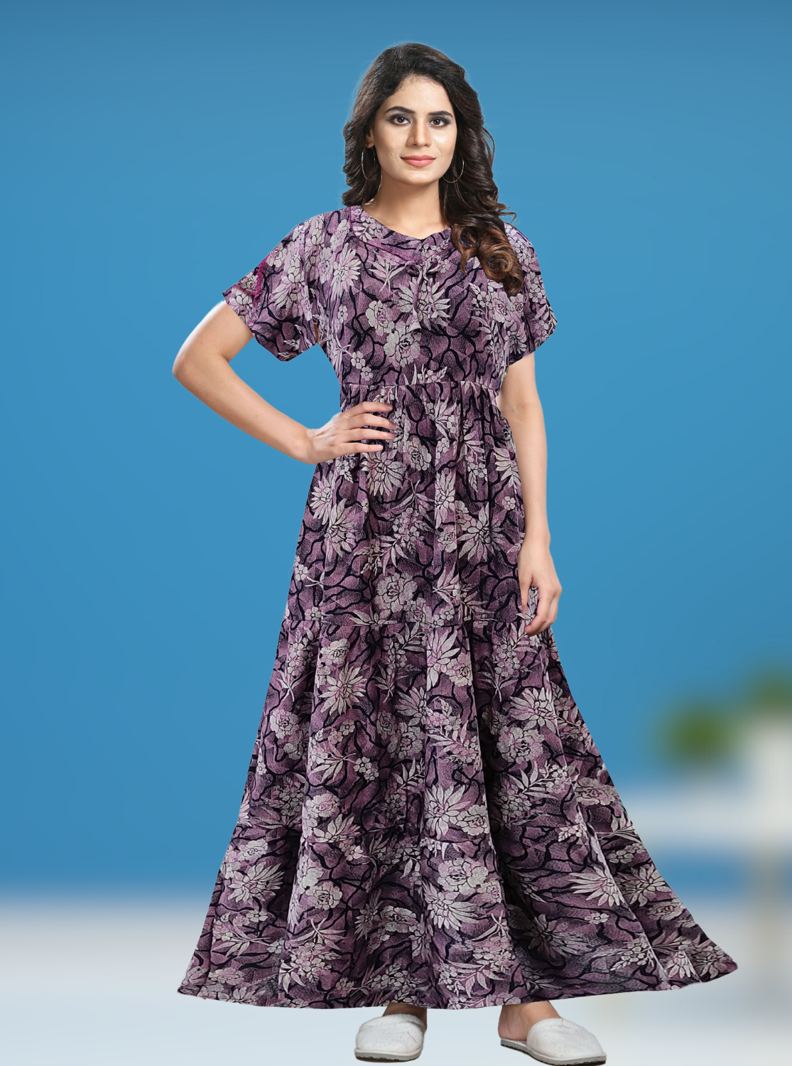 Fresh Arrivals MANGAI Alpine FULL FROCK Model Nighties | Beautiful Stylish Frock Style | Stylish Fancy Sleeves | Side Pocket | Perfect Nightwear Trendy Women's (FRK)