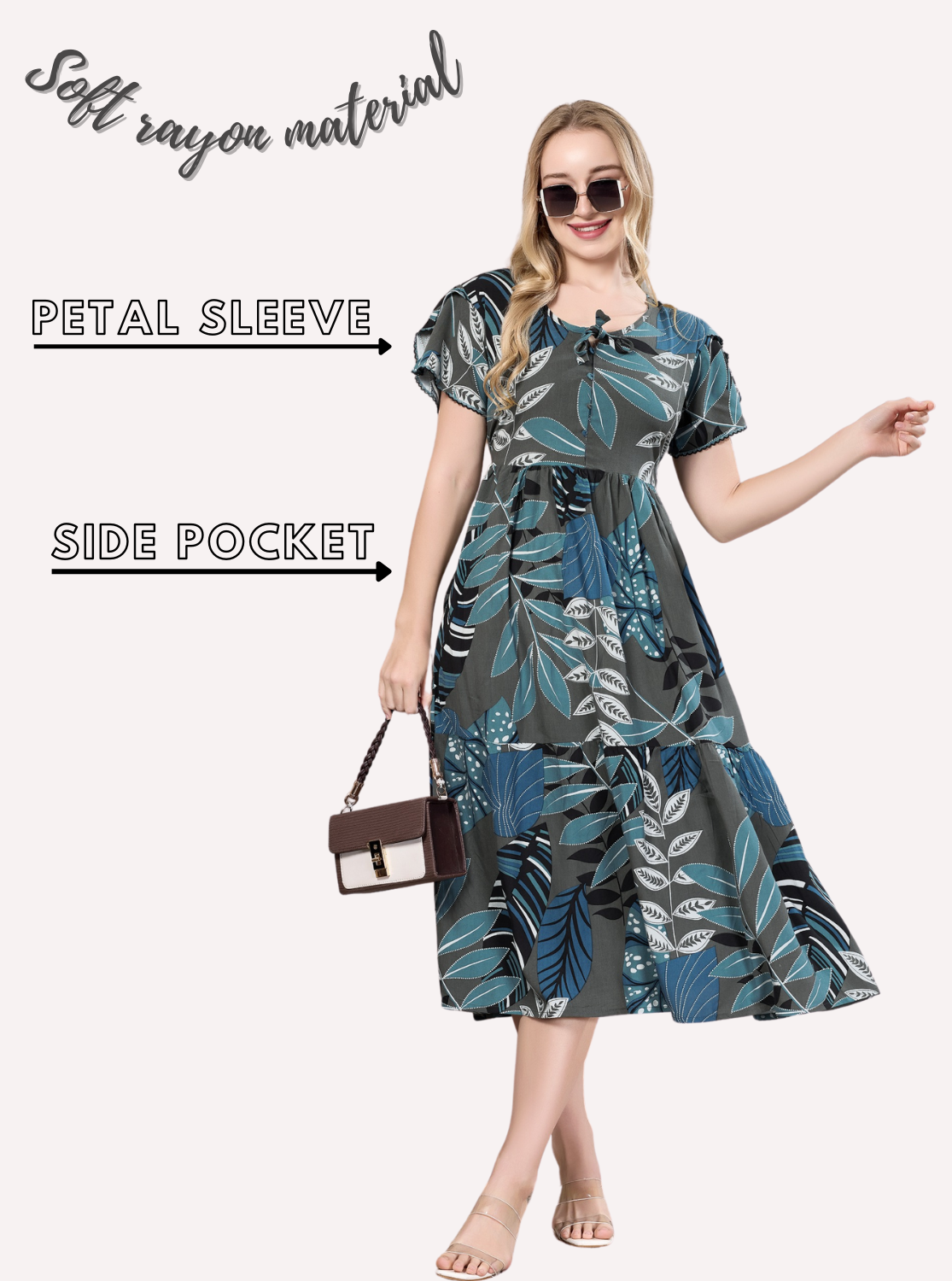 Rayon MAXI FROCK Model Nighties | Fancy Petal Sleeve | Fancy Neck & Side Pocket | Pleated Frock MAXI Style | Trendy Collection's for Stylish Women & Teenage Girl (PSG-H)