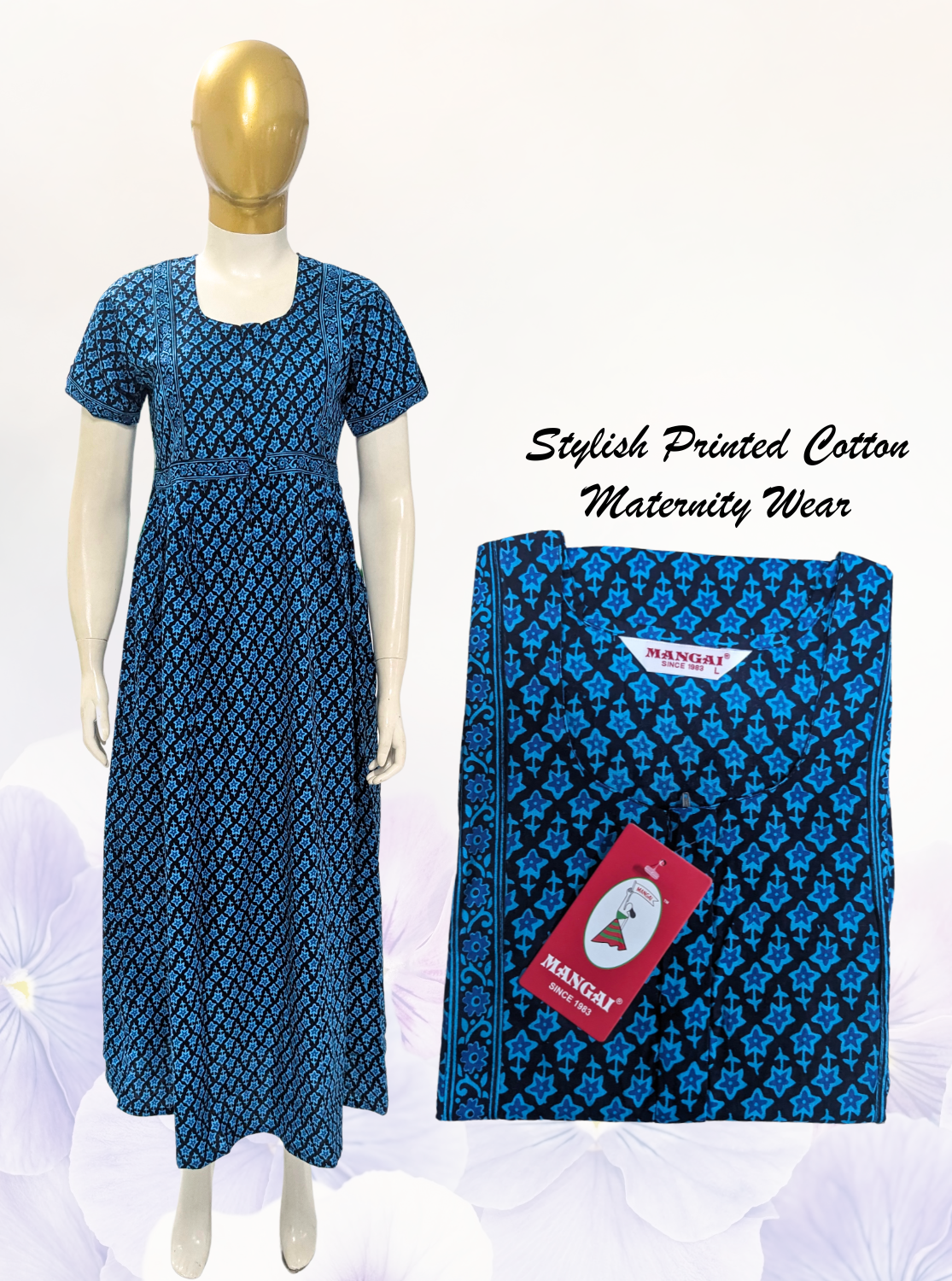 New MANGAI Cotton Printed Maternity Wear for Pregnancy Women's | Soft Cotton | Above Knee Length Covered | Front Open Zipper| Beautiful Printed Maternity Wear