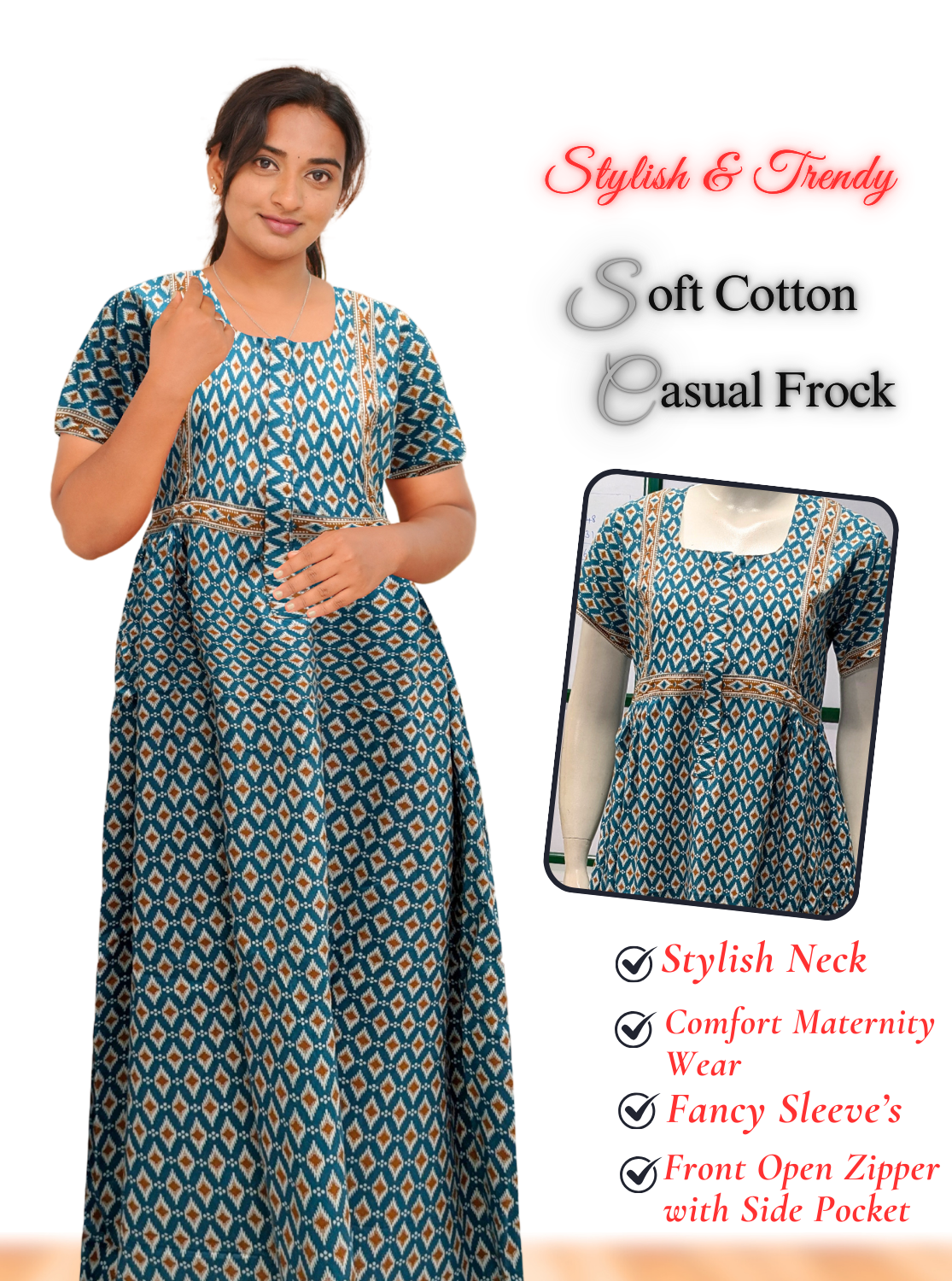 MANGAI Premium Casual Wear Cotton FROCK Model Nighties | Stylish Pleated Frock Style | Multipurpose Nighties | Casual & Pregnancy Wear | Pleated Model | Stylish Nighties for Stylish Women (MW)