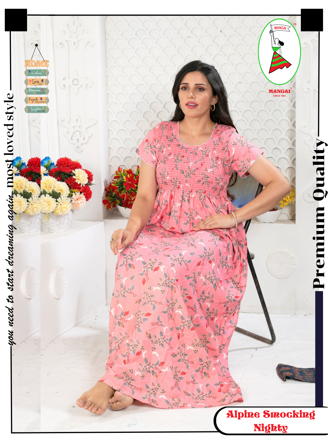 ALPINE Smocking Nighty | Beautiful Pleated Design | Side Pocket | Stylish Nighty for Trendy Women's | Your Perfect Nightwear Collection's (ALS)