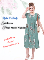 Rayon MAXI Length FROCK Model Nighties | Butterfly Sleeve's | Pleated Frock Style | Updated Collection's (FRK-H)