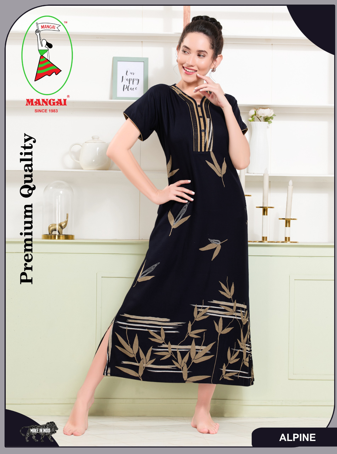 MANGAI Colourful Digital Panel Printed Alpine Fancy Nighty |All Over Print | Half Sleeve | Zipless Model | Side Pocket | Premium Night Wear (AFK)