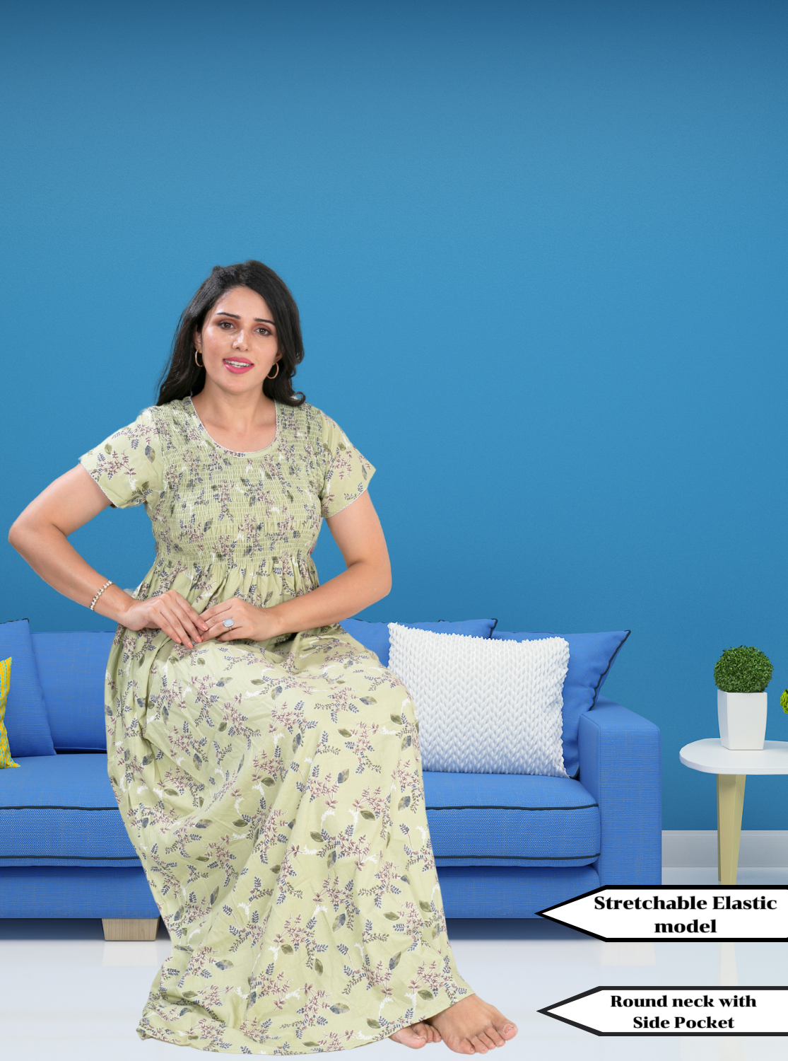ALPINE Smocking Nighty | Beautiful Pleated Design | Side Pocket | Stylish Nighty for Trendy Women's | Your Perfect Nightwear Collection's (ALS)