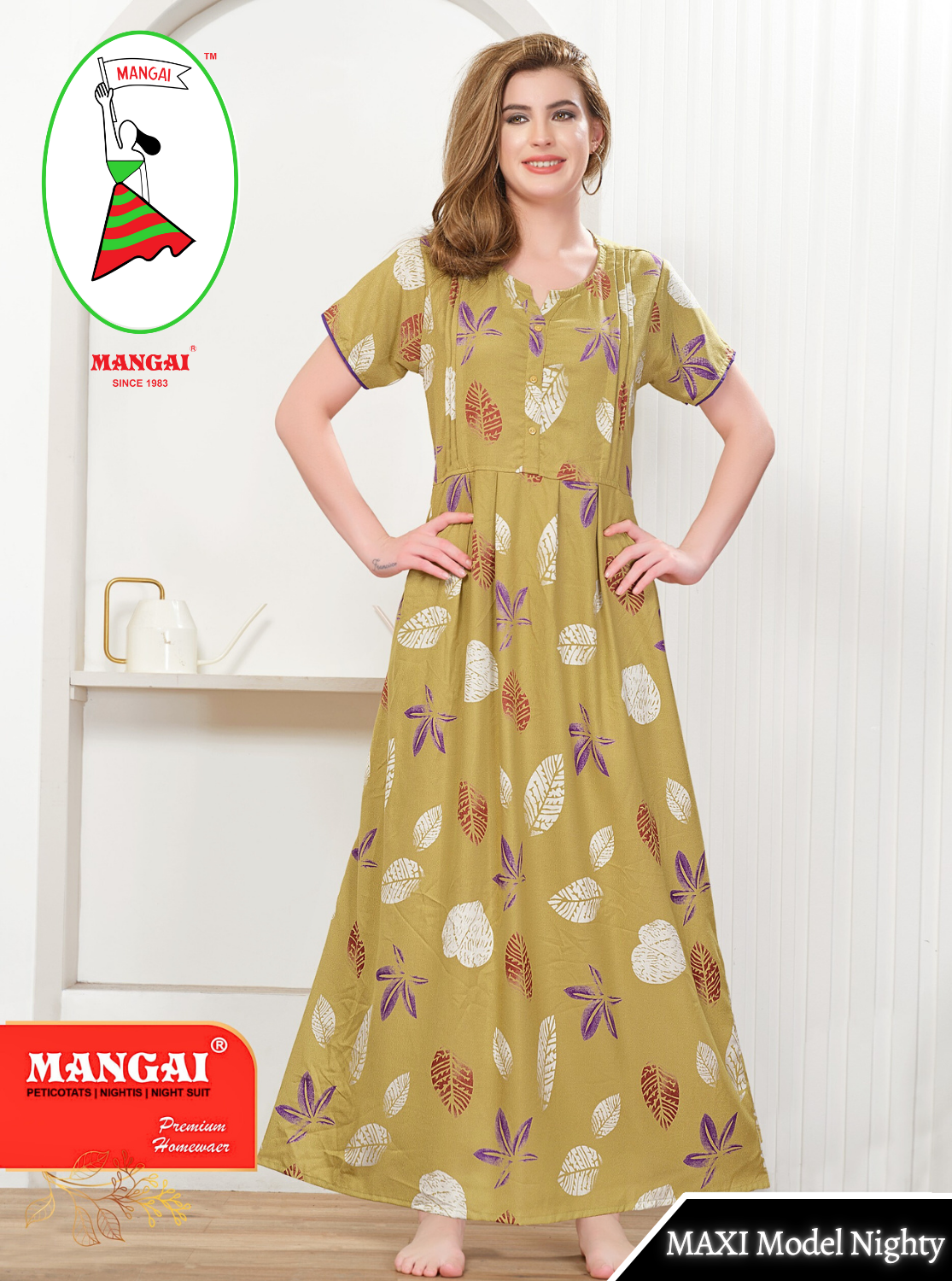 New Arrival MANGAI Premium ALPINE MAXI Model Nighty - Stylish Fancy Maxi Model Nightwear for Stylish Women | Updated Collection's| Beautiful Flared & Pleated Model | Frock Model Nighties for Trendy Women's (HMS)