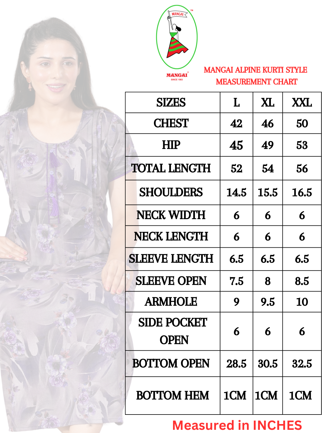 New Arrivals MANGAI Alpine KURTI Style Nighties| Beautiful Stylish KURTI Model | Half Sleeve | Without Zipper | Stylish Thread Tied Front Closed Type | Fresh Collection's for Stylish Women's MKA (H/S)