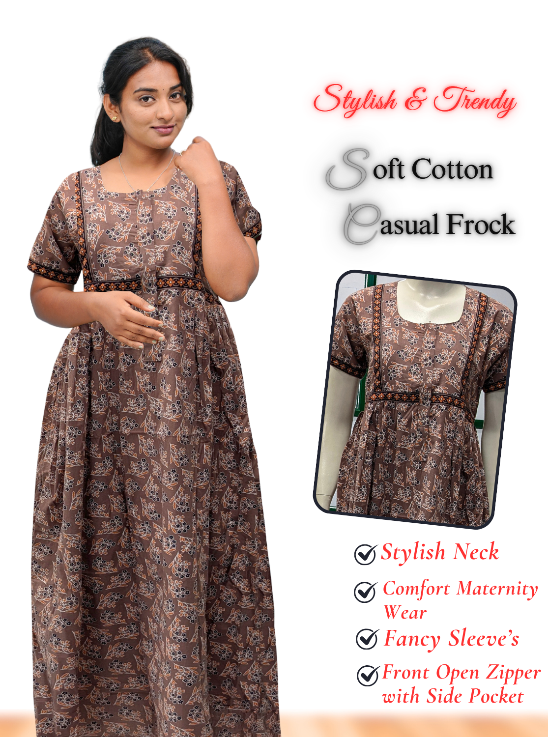 MANGAI Premium Casual Wear Cotton FROCK Model Nighties | Stylish Pleated Frock Style | Multipurpose Nighties | Casual & Pregnancy Wear | Pleated Model | Stylish Nighties for Stylish Women (MW)