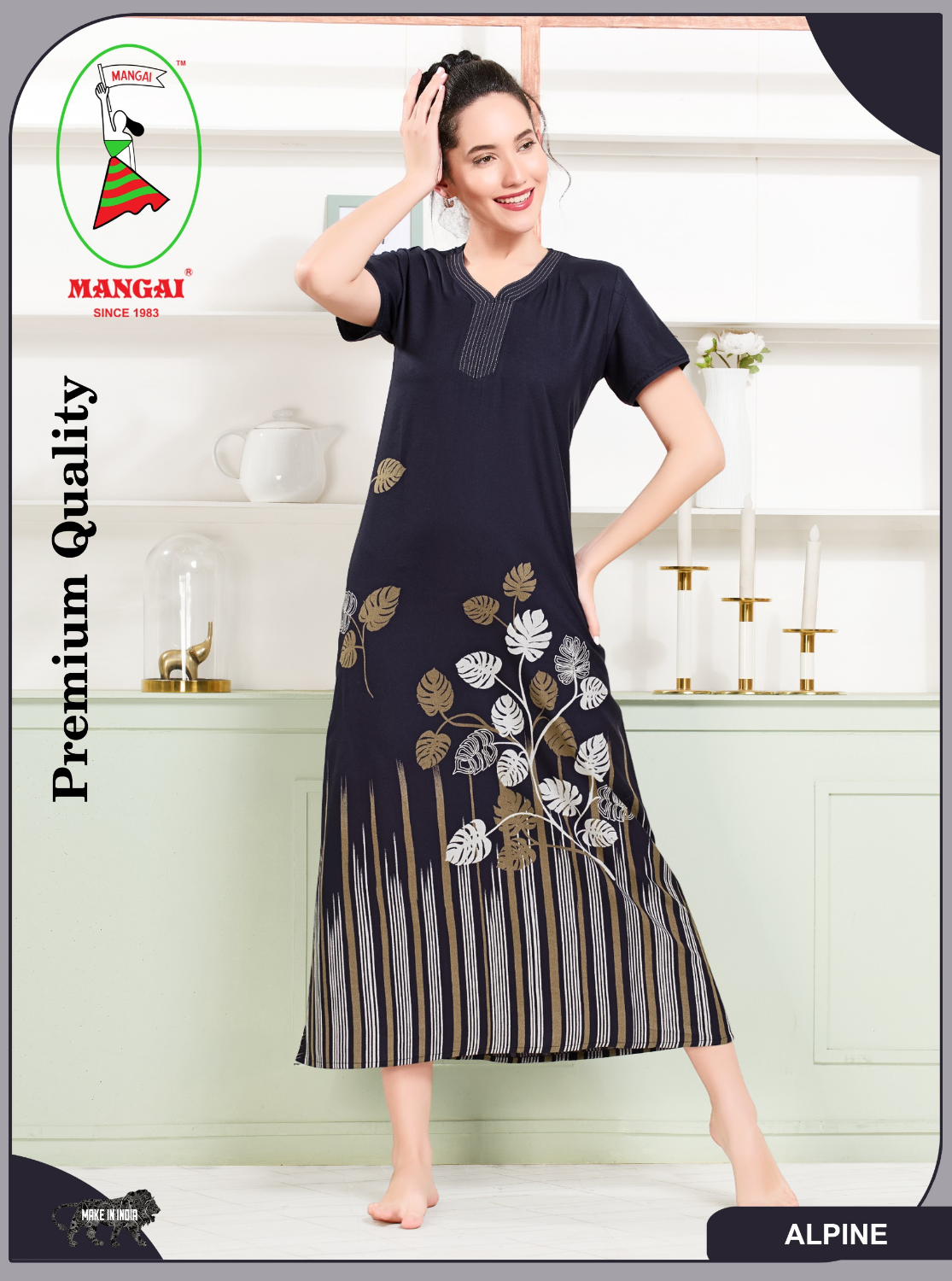 MANGAI Colourful Digital Panel Printed Alpine Fancy Nighty |All Over Print | Half Sleeve | Zipless Model | Side Pocket | Premium Night Wear (AFK)