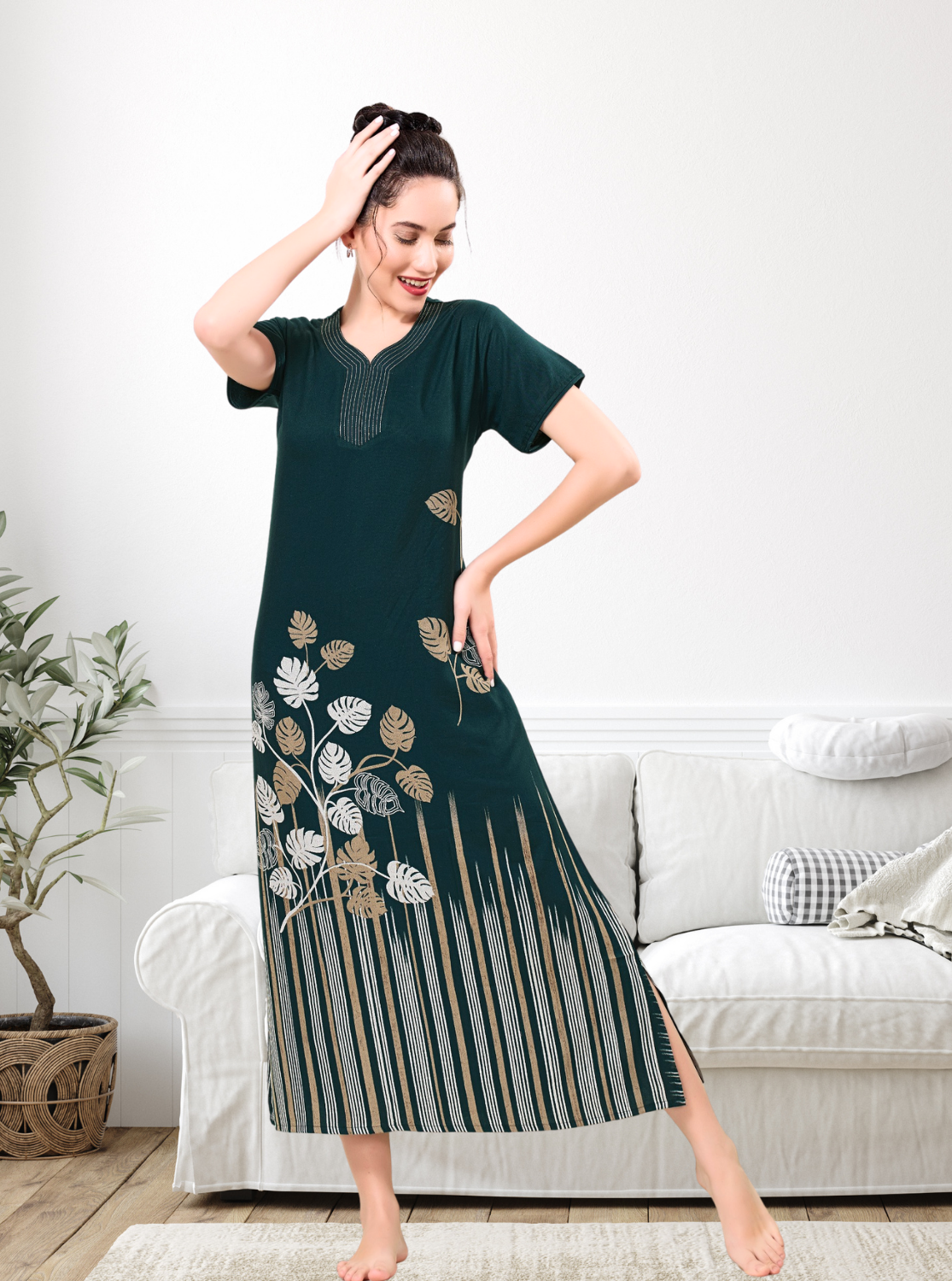 MANGAI Colourful Digital Panel Printed Alpine Fancy Nighty |All Over Print | Half Sleeve | Zipless Model | Side Pocket | Premium Night Wear (AFK)