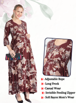 New ArrivalsONLY MINE Premium 4-IN-ONE Mom's Wear - Soft & Smooth Rayon | Maternity | Feeding | Long Frock | Casual Wear for Pregnancy Women's (4-IN-ONE-LFRK)