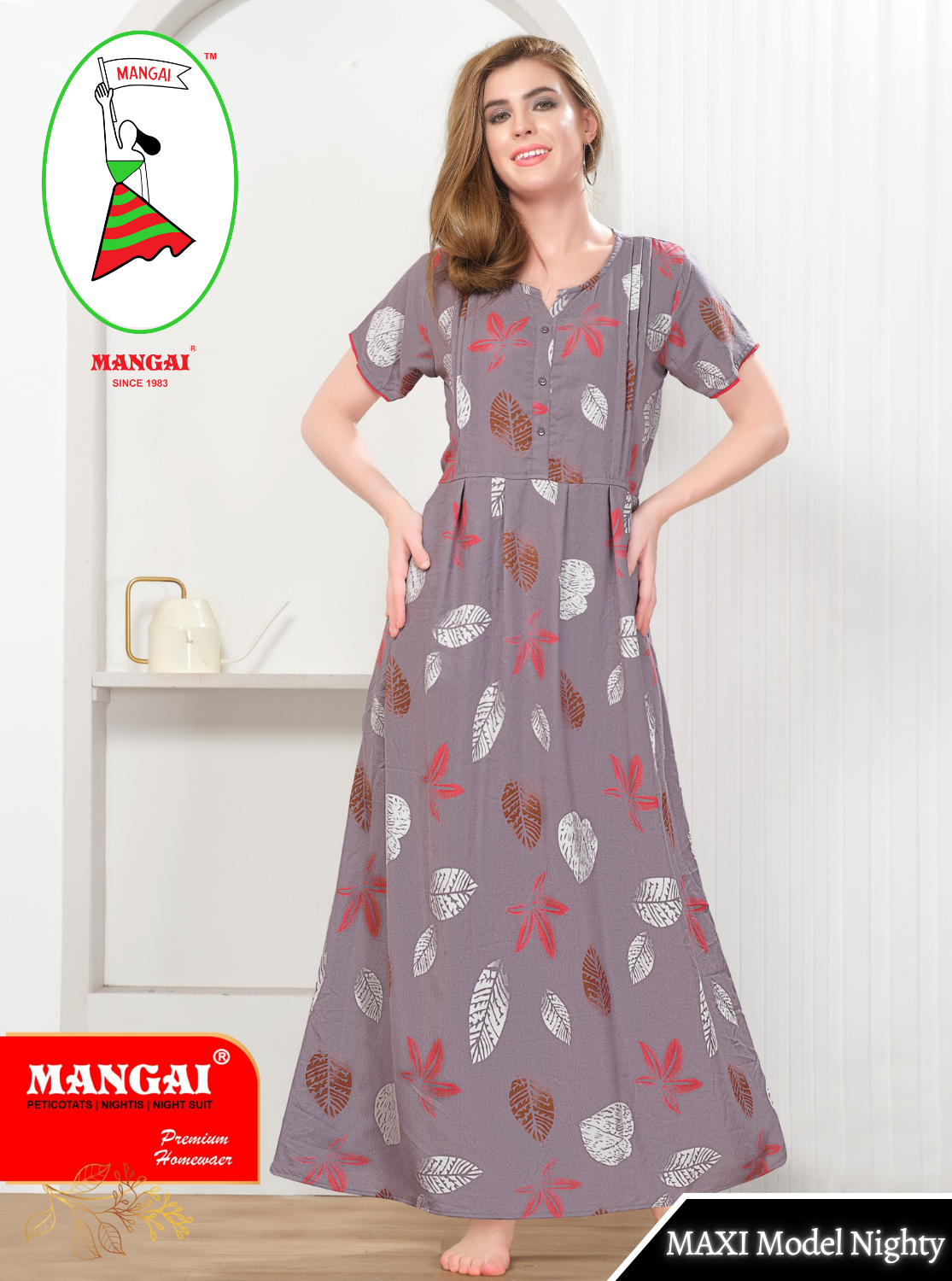 New Arrival MANGAI Premium ALPINE MAXI Model Nighty - Stylish Fancy Maxi Model Nightwear for Stylish Women | Updated Collection's| Beautiful Flared & Pleated Model | Frock Model Nighties for Trendy Women's (HMS)